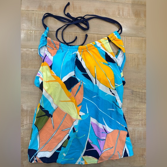 JANTZEN H back Teal pink Tankini tropical swim top bikini - Picture 4 of 12